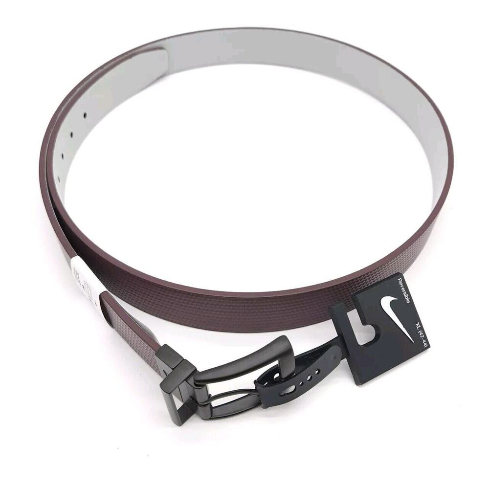 Nike (Mens XL 42-44) Carbon Fiber Matte Reversible Golf Belt Maroon Gray New